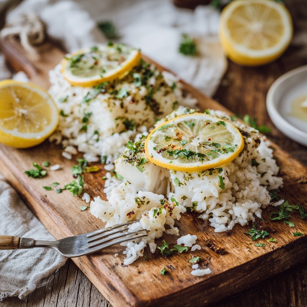Lemon Herb Baked Cod With Rice