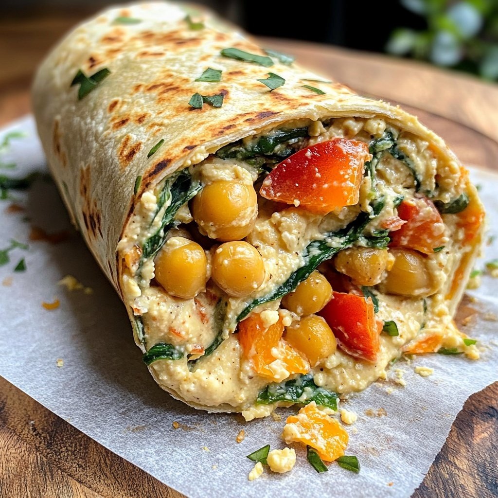 High-Protein Veggie Hummus Wrap Lunch