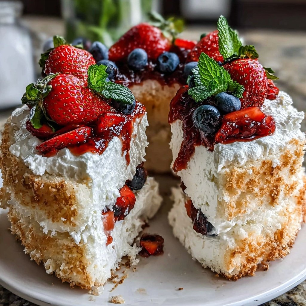 Strawberry Angel Food Cake Dessert With Berries