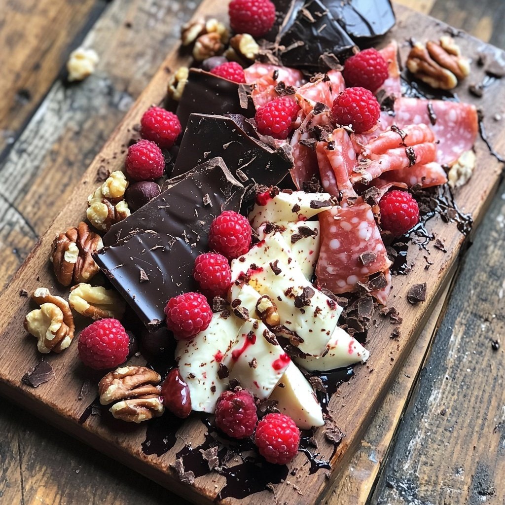 Valentines Charcuterie Board with Chocolate and Berries