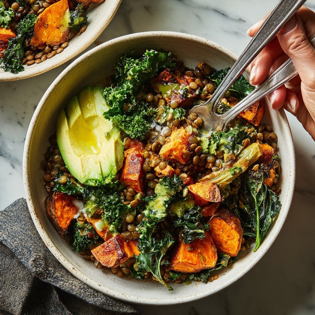 Roasted Veggie Lentil Grain Bowl
