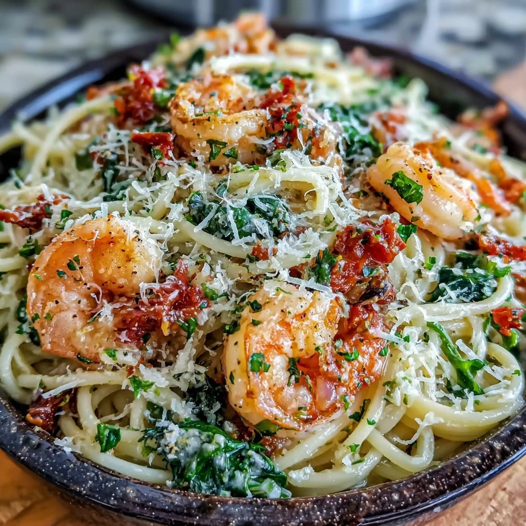 Shrimp Pasta With Spinach And Parmesan